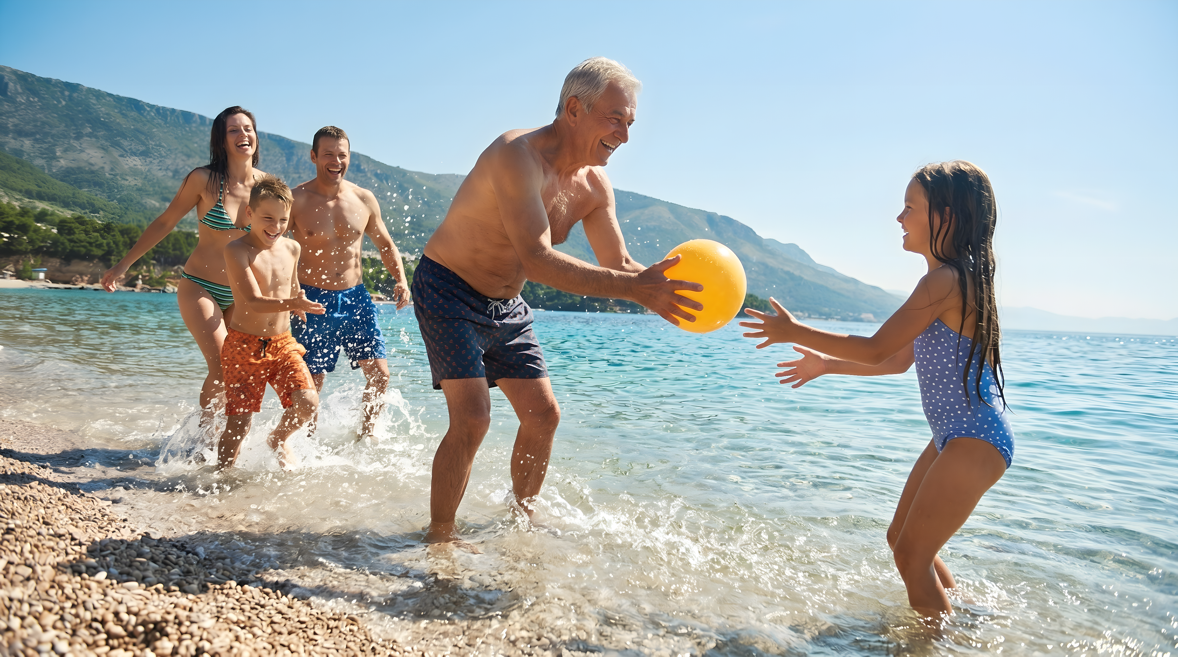 Family enjoying the sea